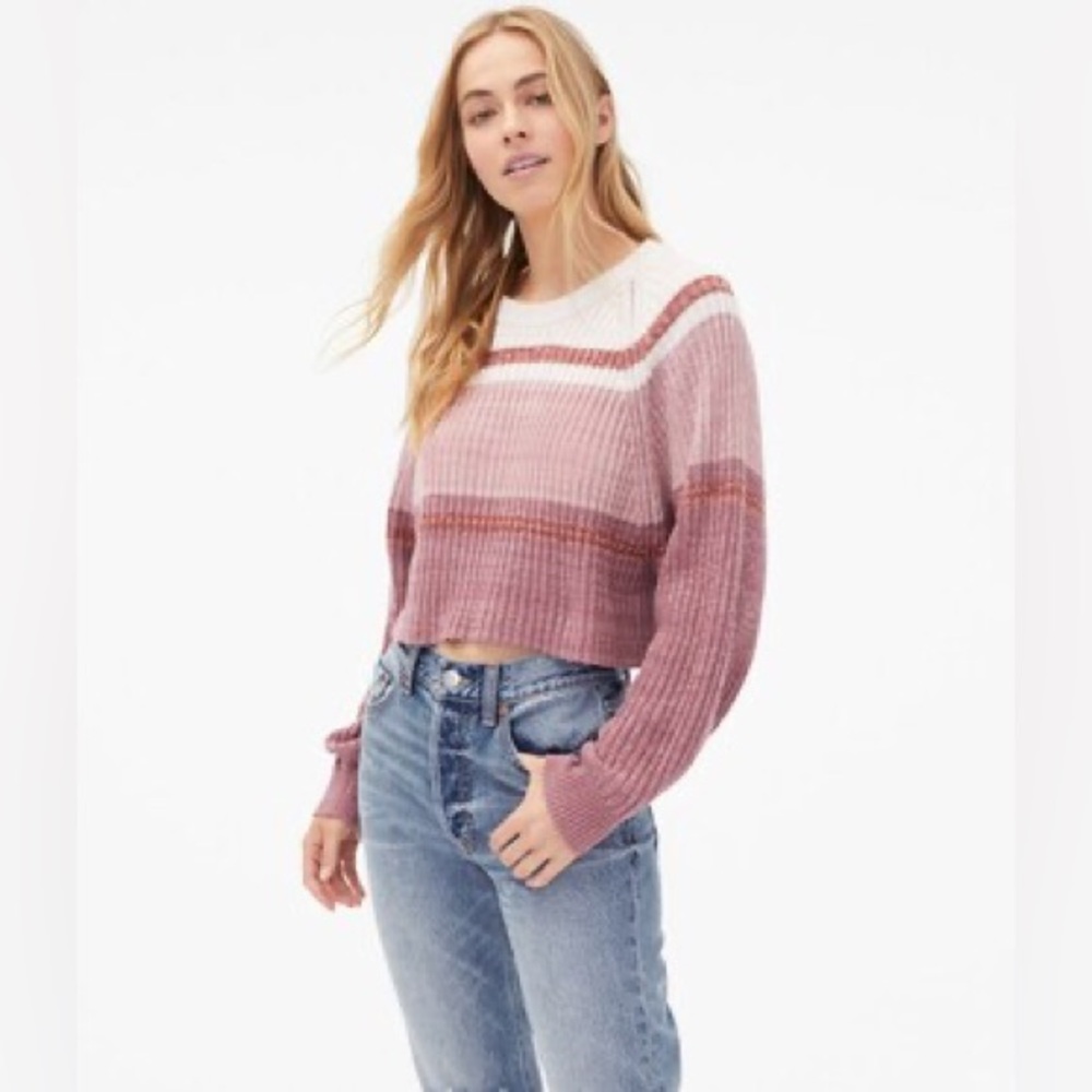 Blocked Stripe Cropped Crew Sweater